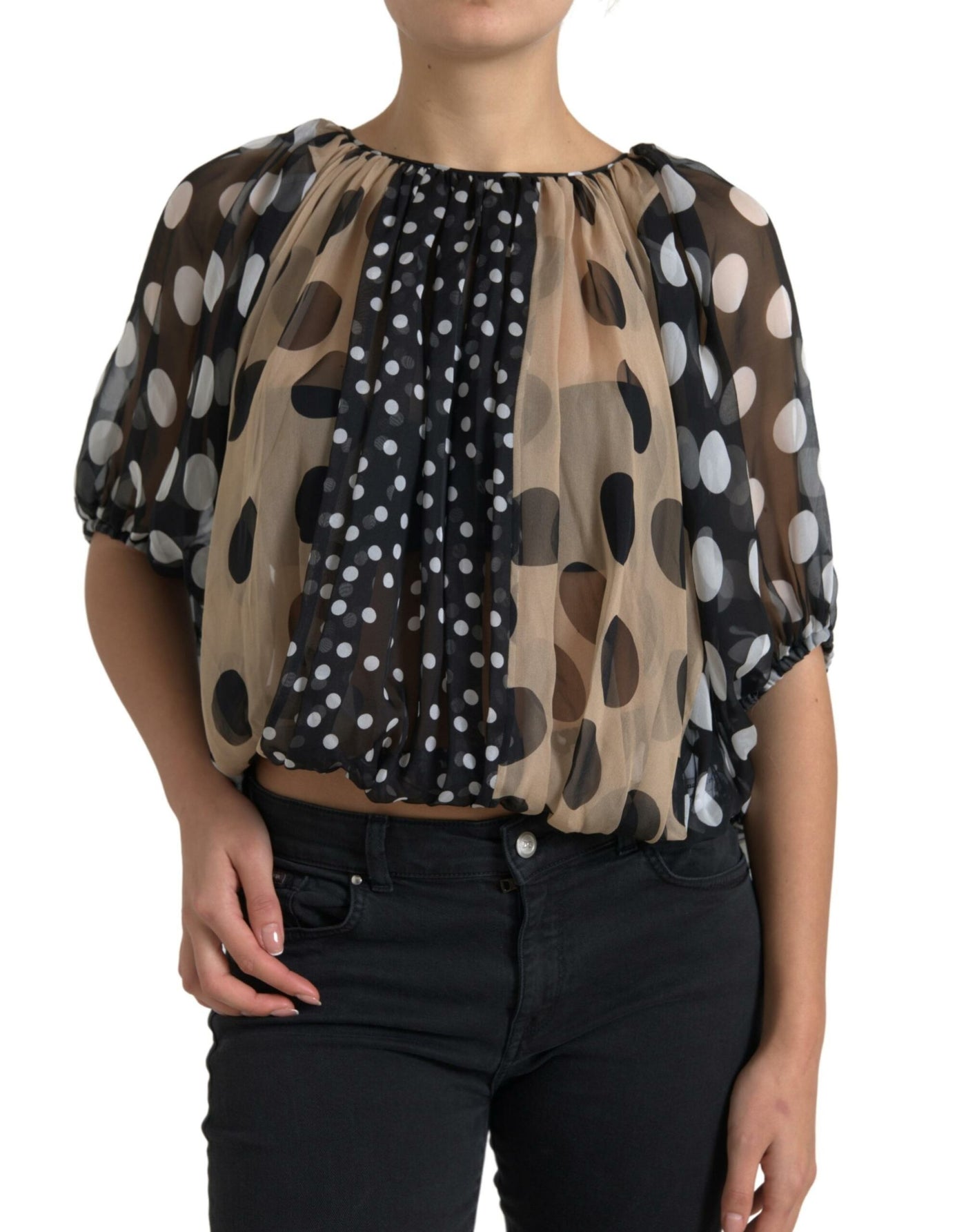 Multicolor Silk Sheer Polka Dots Blouse