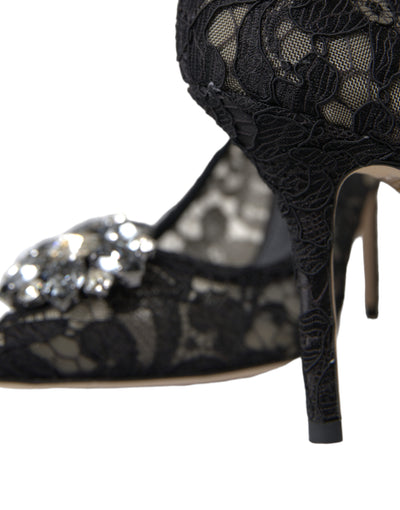 Black Taormina Lace Crystal Heels Pumps Shoes