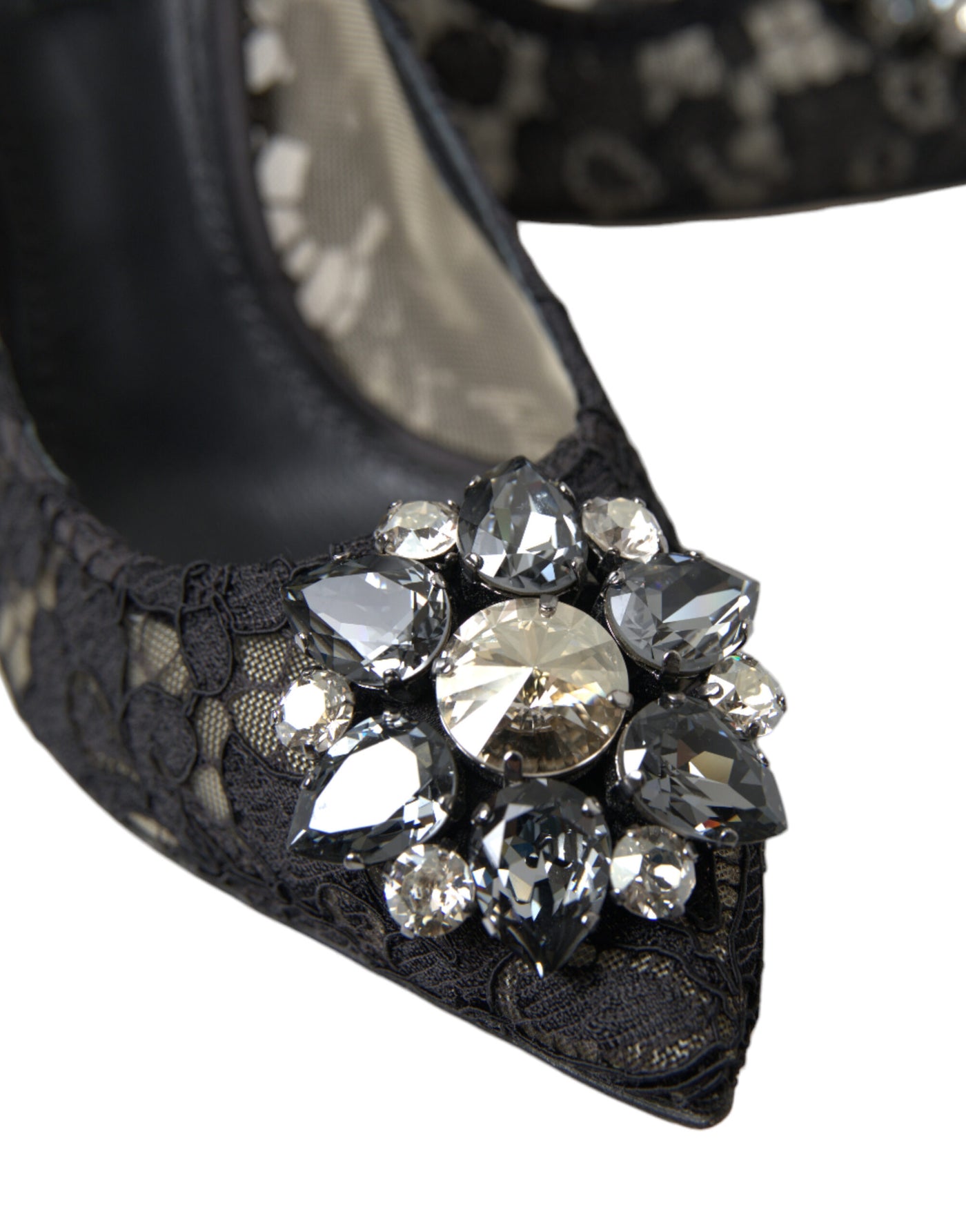 Black Taormina Lace Crystal Heels Pumps Shoes