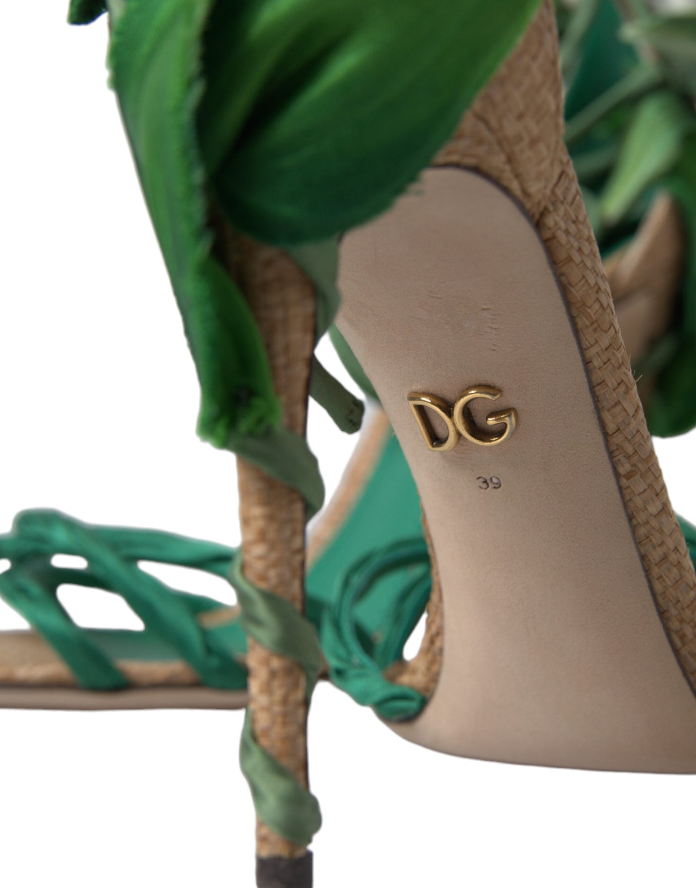 Green Flower Satin Heels Sandals Shoes