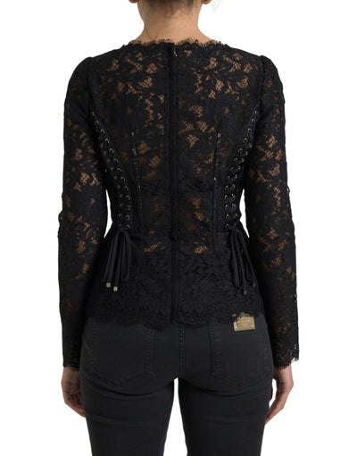 Black Cotton Floral Lace Corset Style Blouse