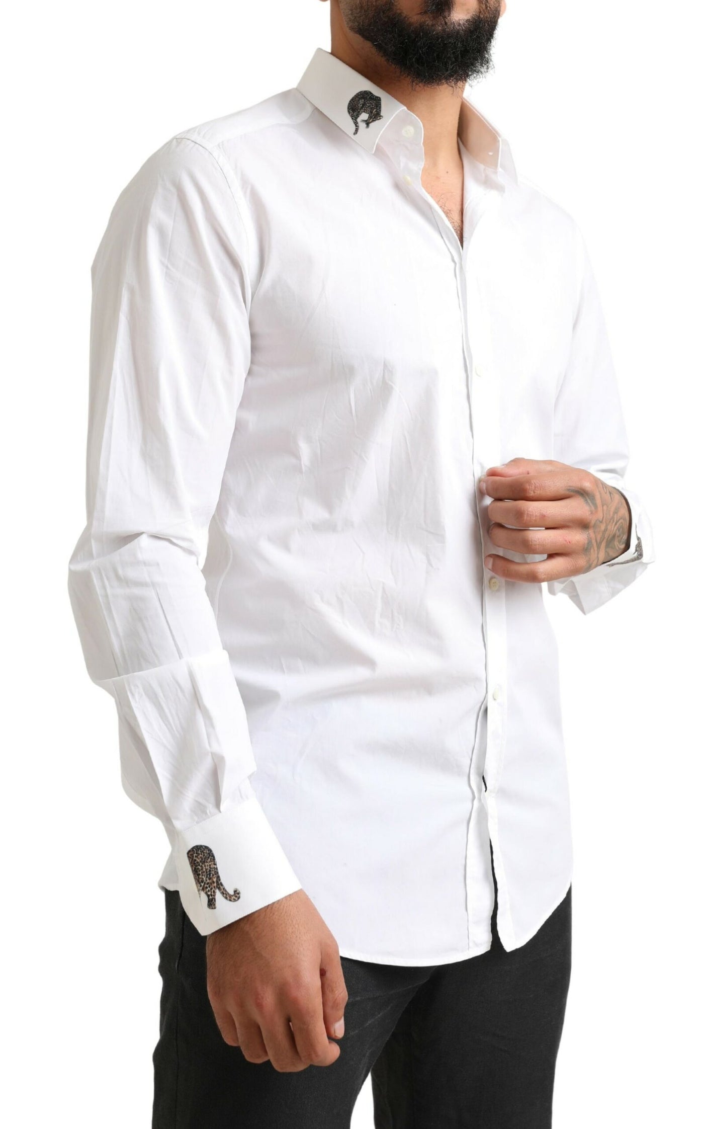 White GOLD Formal Leopard Cotton Dress Shirt