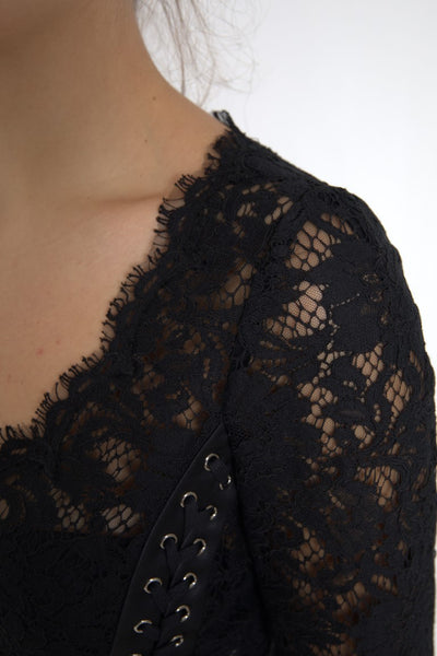 Black Cotton Floral Lace Corset Style Blouse