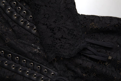 Black Cotton Floral Lace Corset Style Blouse