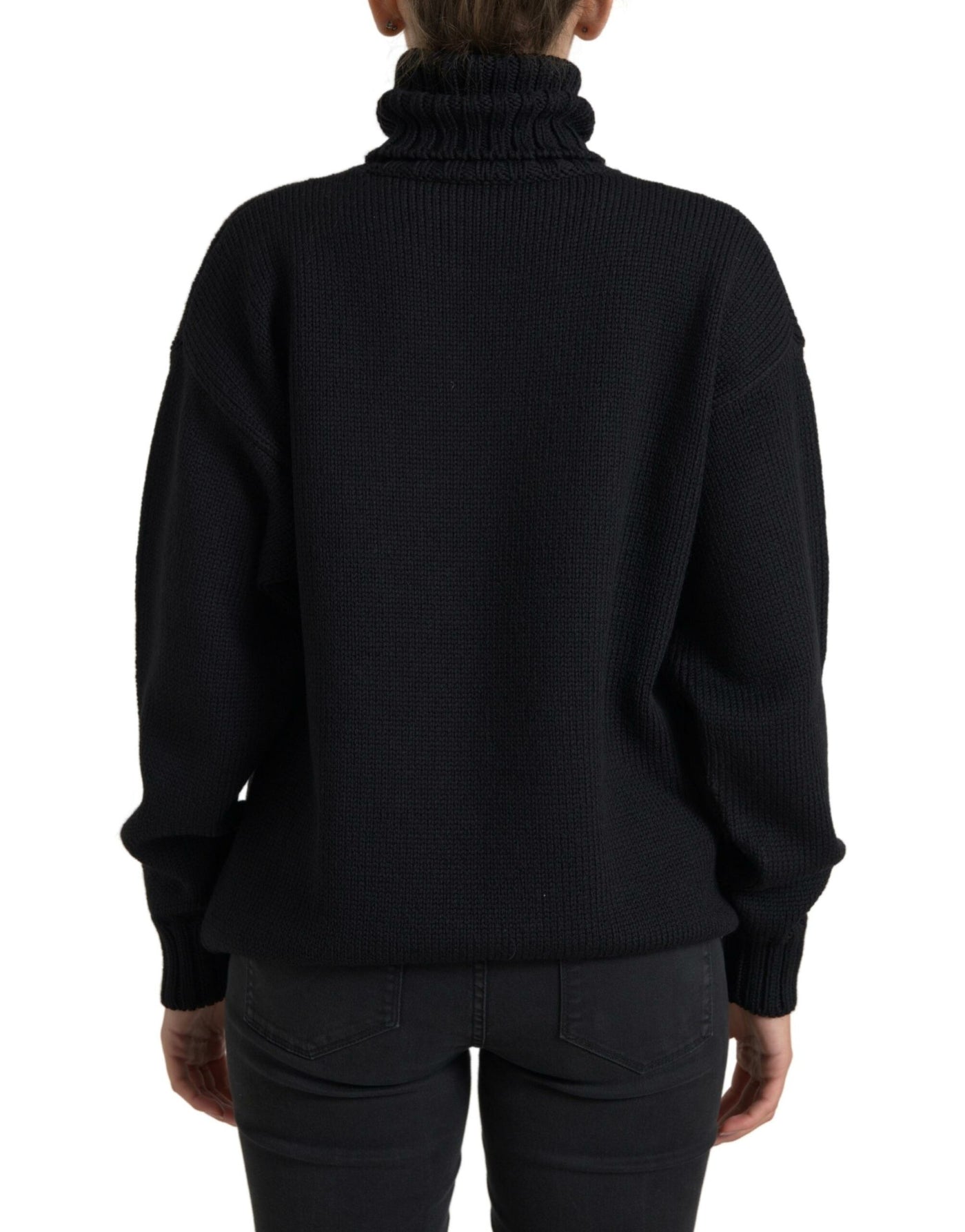 Black Roses Wool Turtleneck Pullover Sweater