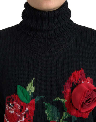 Black Roses Wool Turtleneck Pullover Sweater