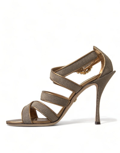 Bronze Crystal Strap Heels Sandals Shoes