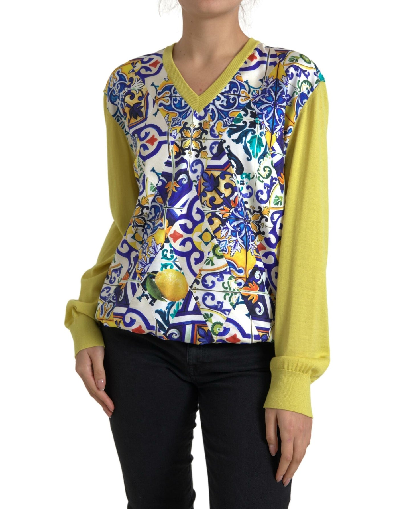 Multicolor Majolica Vneck Pullover Sweater