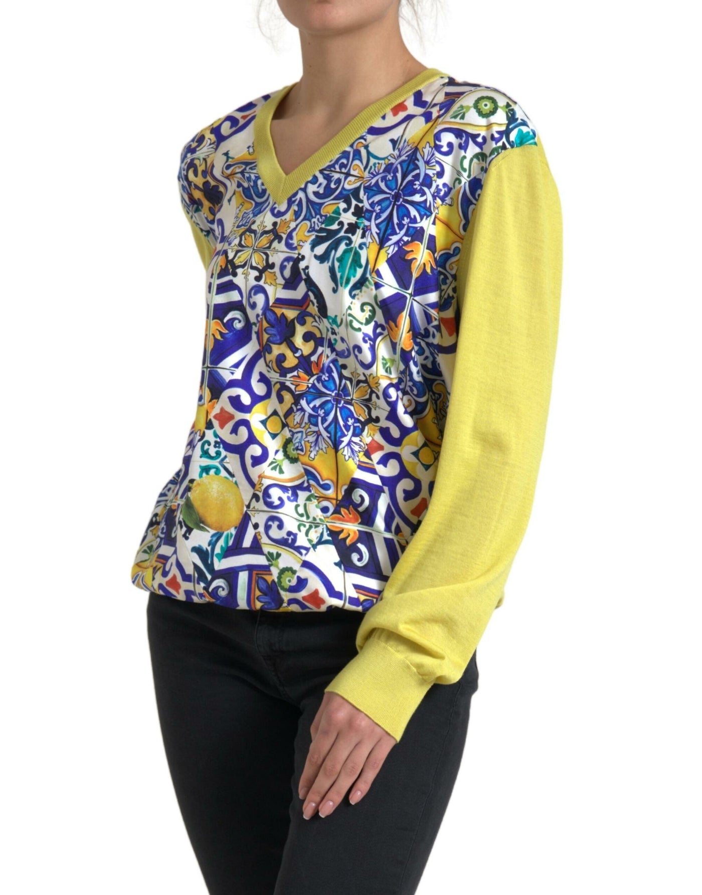 Multicolor Majolica Vneck Pullover Sweater