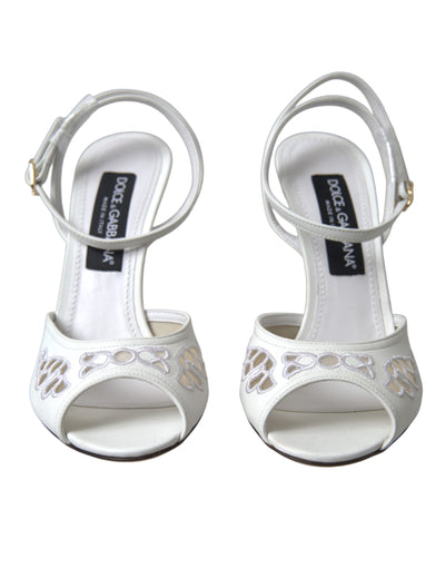 White Embroidered Ankle Strap Sandals Shoes