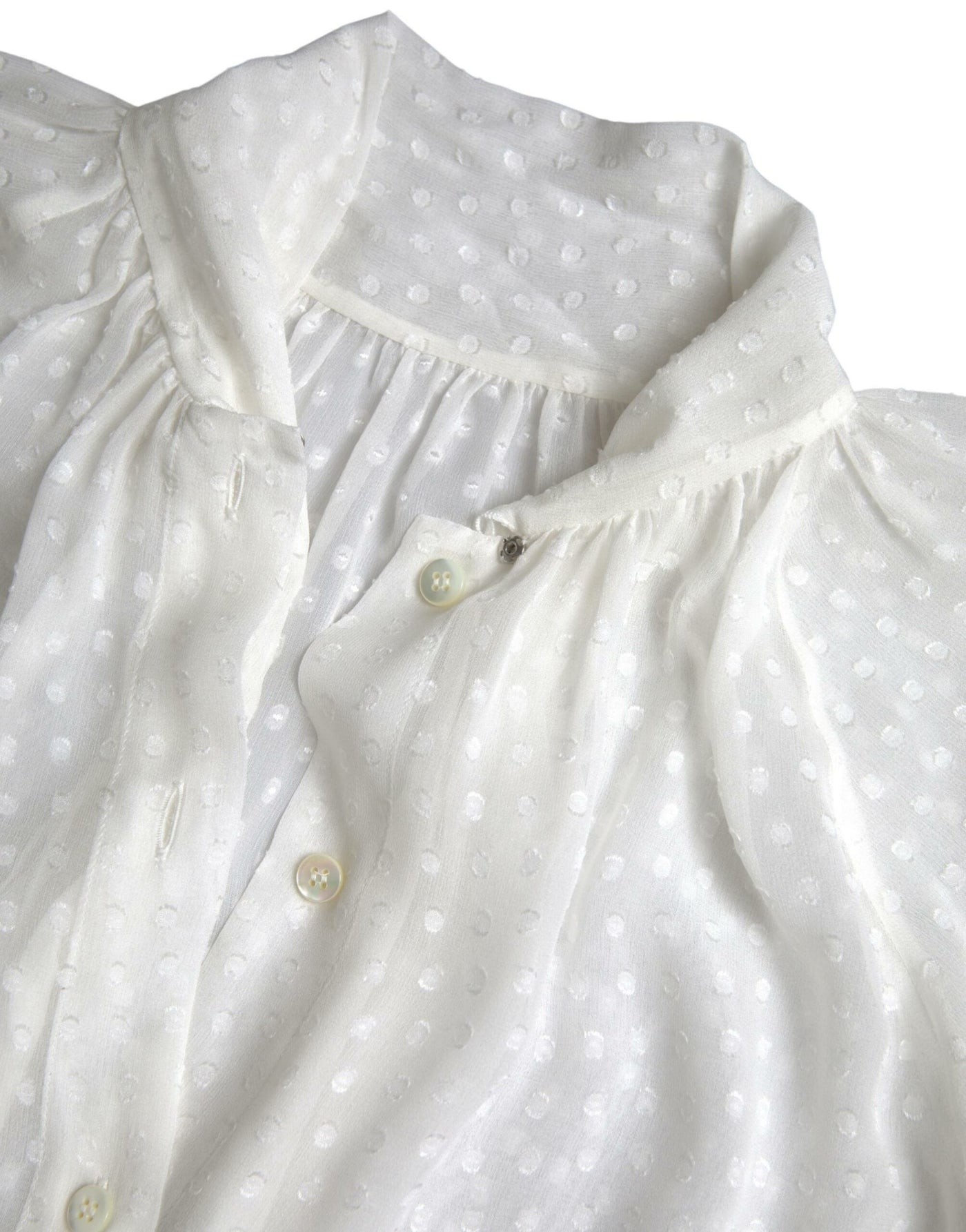 White Silk Sheer Tied Neck Polka Dots Blouse