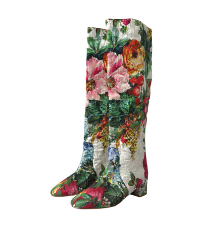 Multicolor Floral Brocade High Boots Shoes