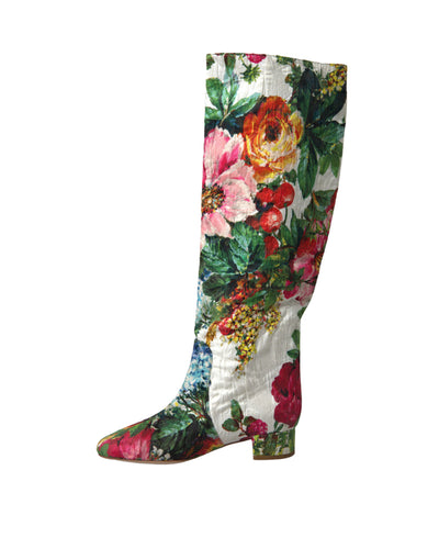 Multicolor Floral Brocade High Boots Shoes