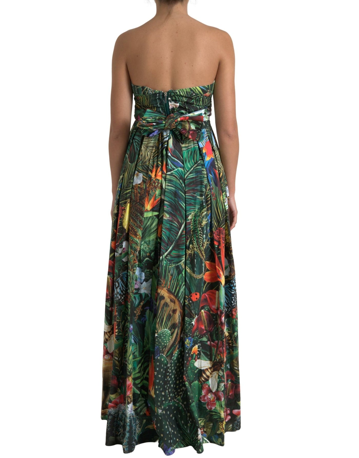 Multicolor Jungle Print Poplin Strapless Maxi Dress