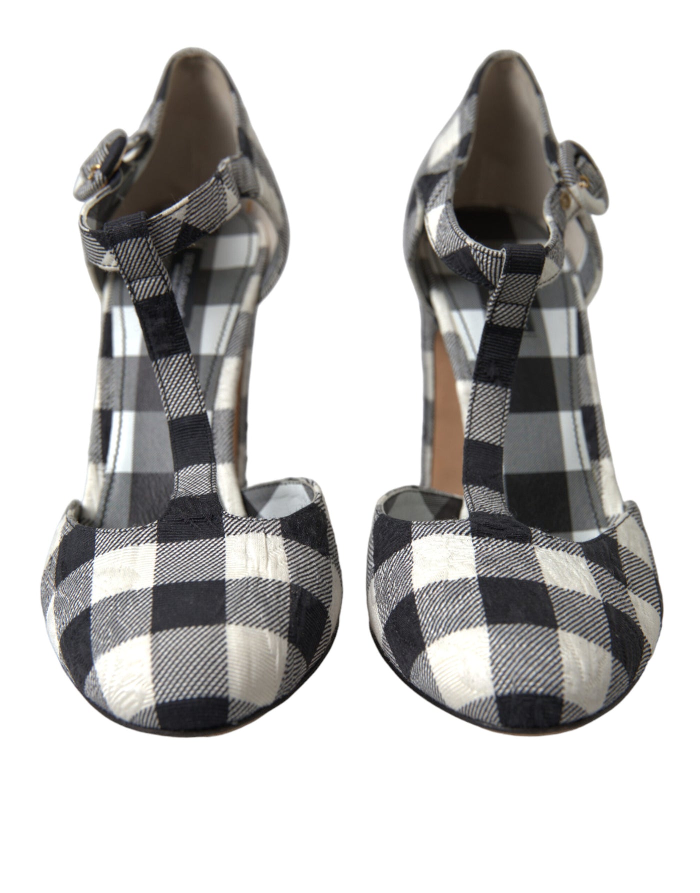 Black White Gingham Brocade Mary Janes Shoes