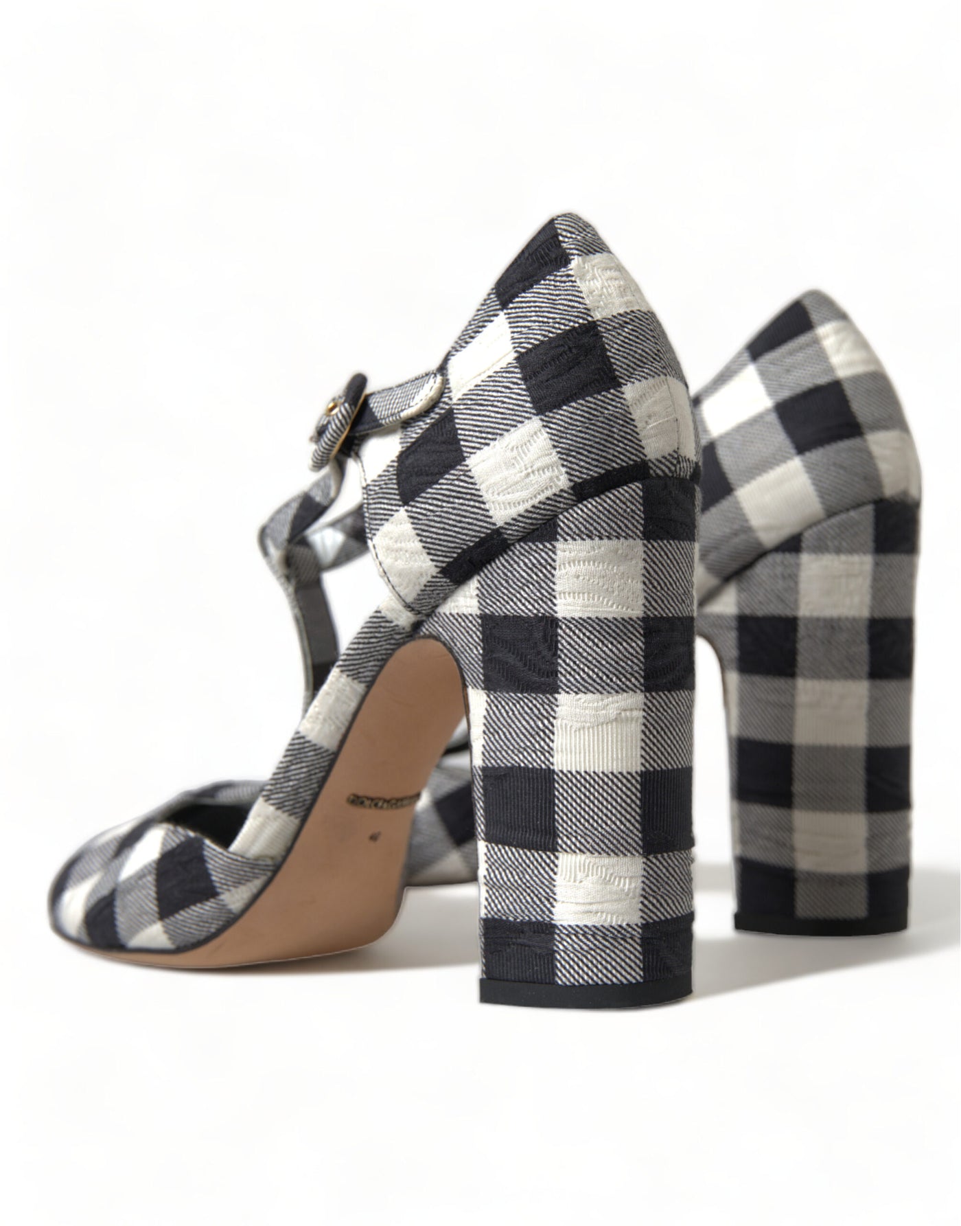 Black White Gingham Brocade Mary Janes Shoes