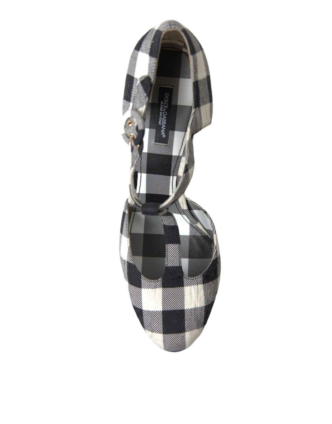 Black White Gingham Brocade Mary Janes Shoes