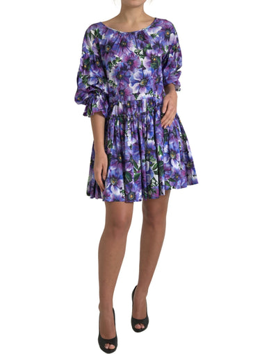 Purple Anemone Stretch Cotton A-line Dress