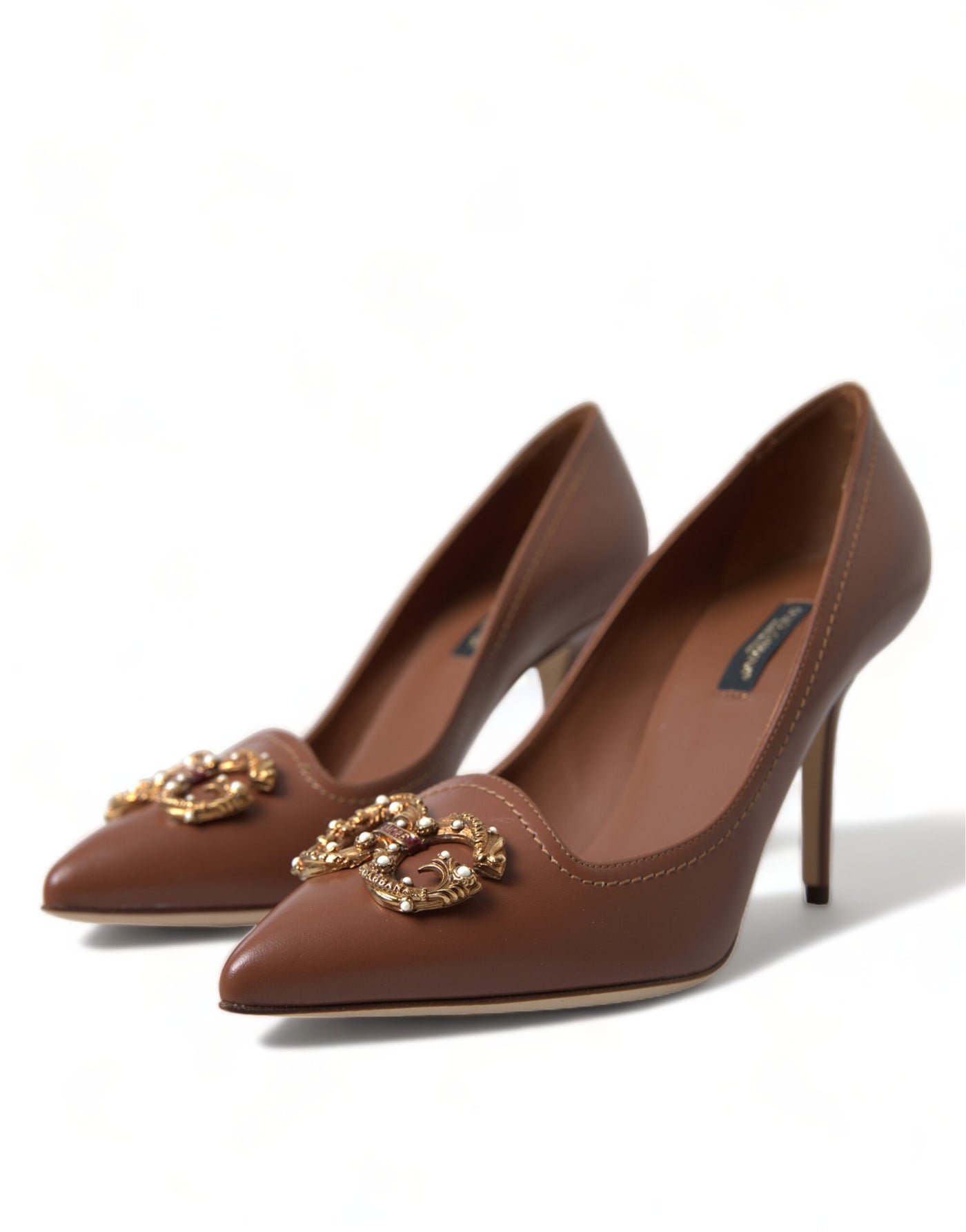 Brown Leather DG Amore Heels Pumps Shoes