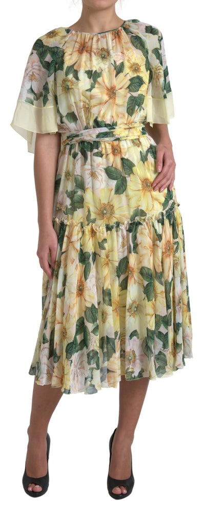 Multicolor Silk Floral Print Long Maxi Dress