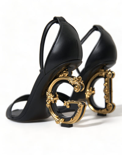 Black Leather Baroque DG Heel Sandals Shoes