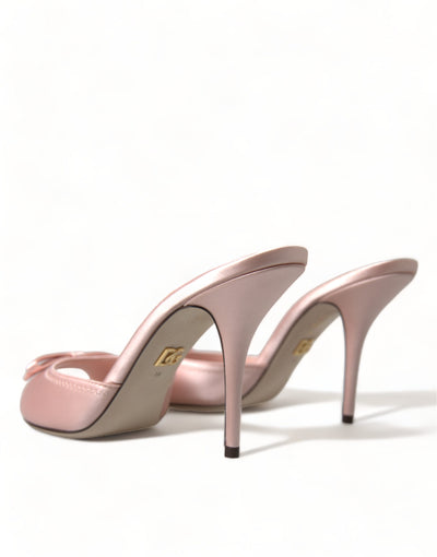 Pink Satin Slip On Heels Sandals Shoes