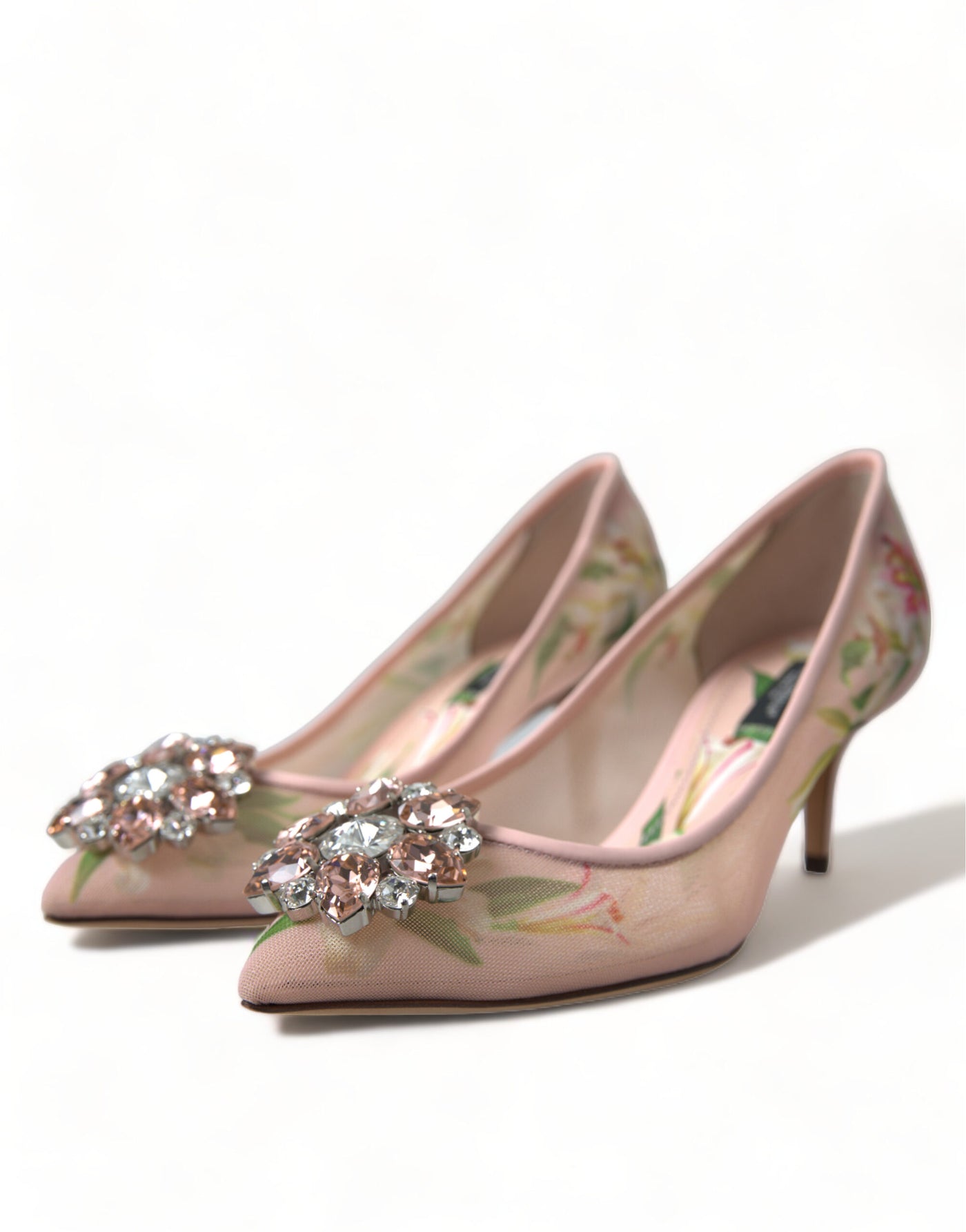 Pink Floral Crystal Heels Pumps Shoes