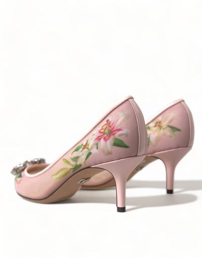 Pink Floral Crystal Heels Pumps Shoes