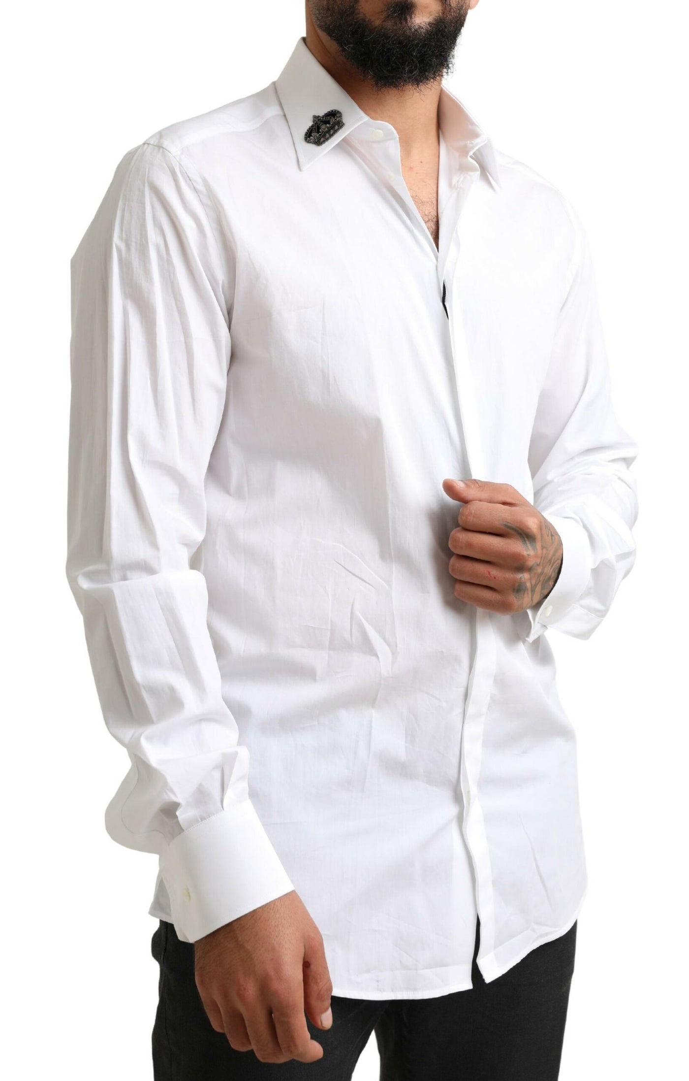 White GOLD Cotton Crown Dress Men Formal Shirt