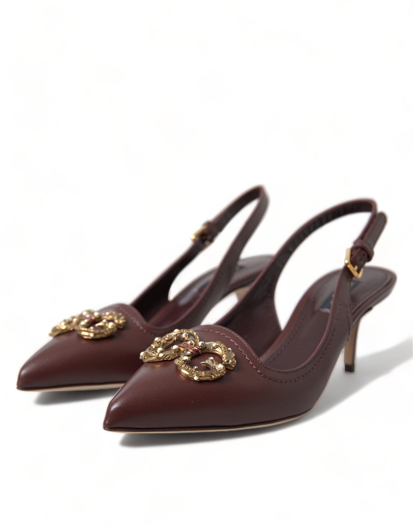 Brown Leather Gold DG Amore Pumps Shoes