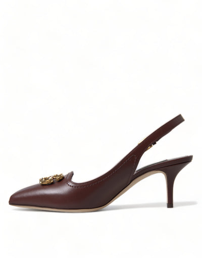 Brown Leather Gold DG Amore Pumps Shoes