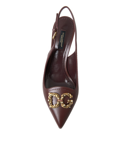 Brown Leather Gold DG Amore Pumps Shoes