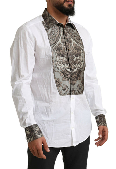 White GOLD Floral Brocade Cotton Formal Shirt