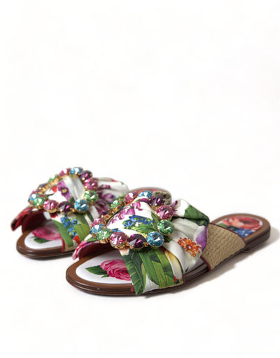 Multicolor Floral Flats Crystal Sandals Shoes