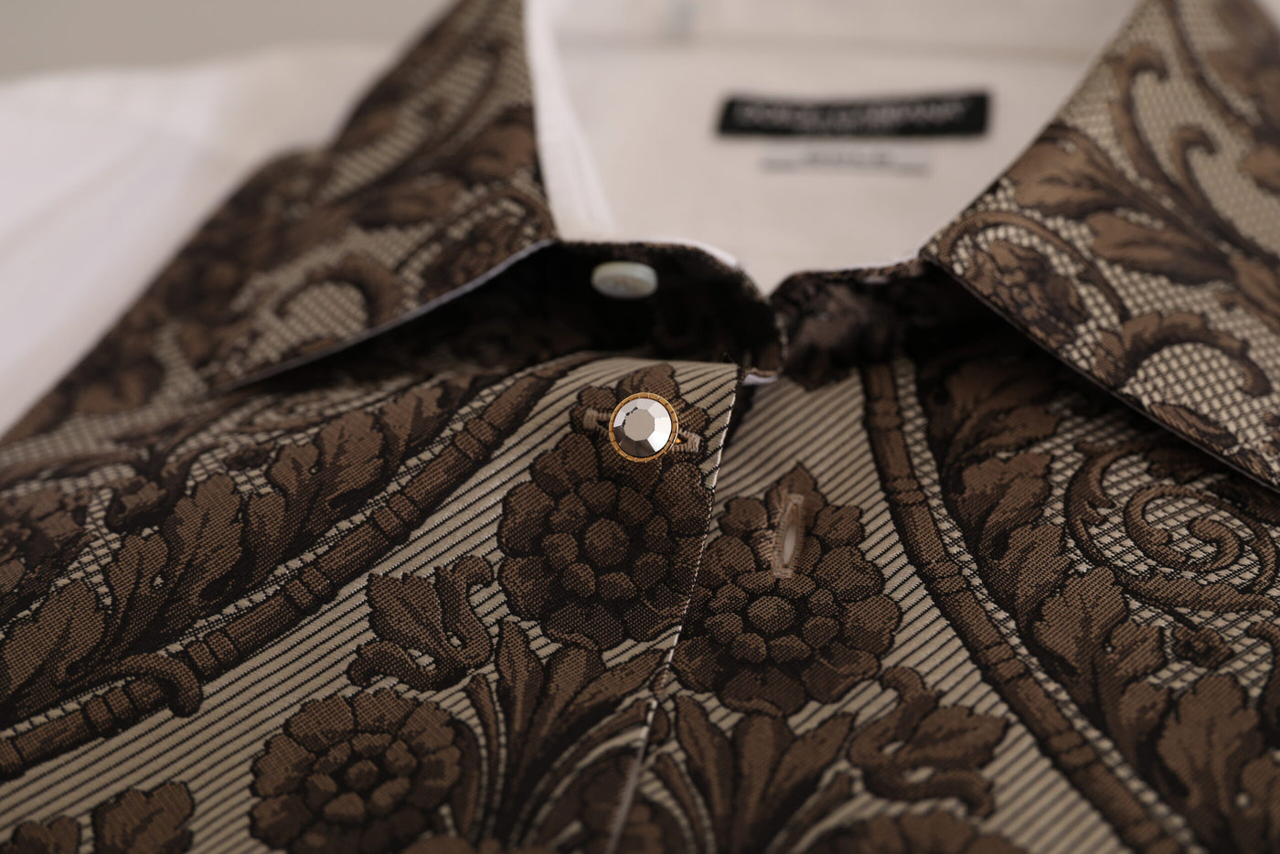 White GOLD Floral Brocade Cotton Formal Shirt