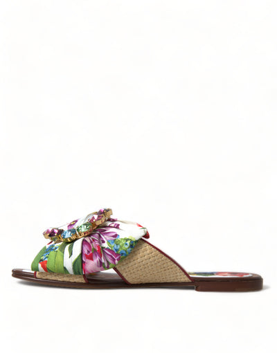 Multicolor Floral Flats Crystal Sandals Shoes