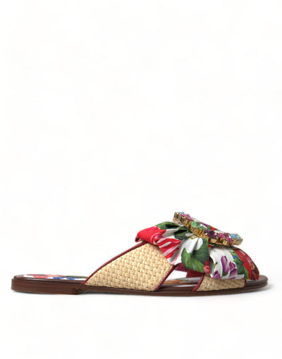 Multicolor Floral Flats Crystal Sandals Shoes