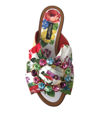 Multicolor Floral Flats Crystal Sandals Shoes