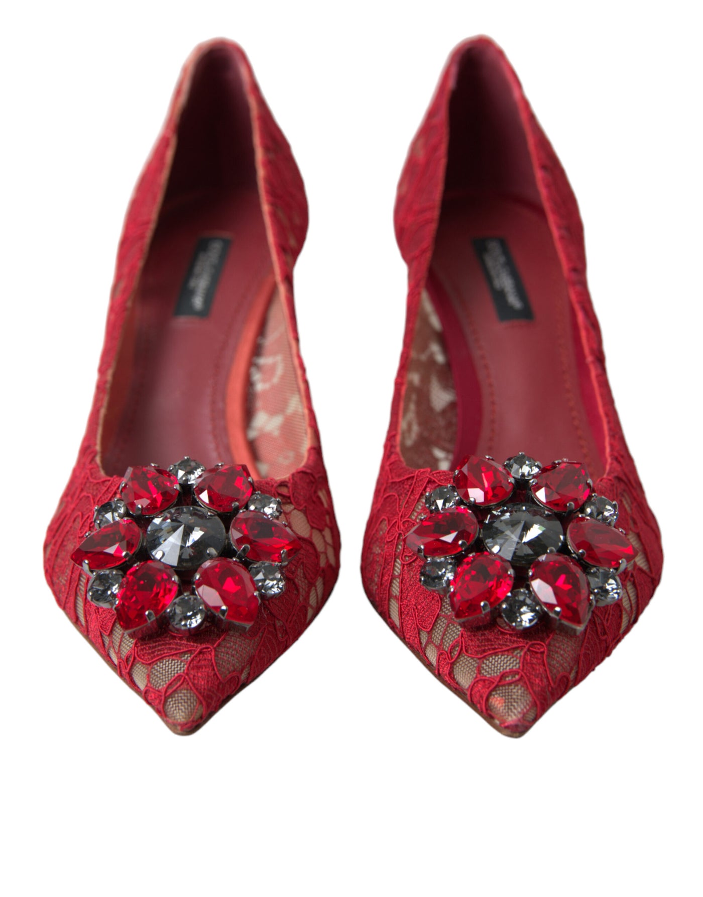 Red Taormina Lace Crystal Heels Pumps Shoes