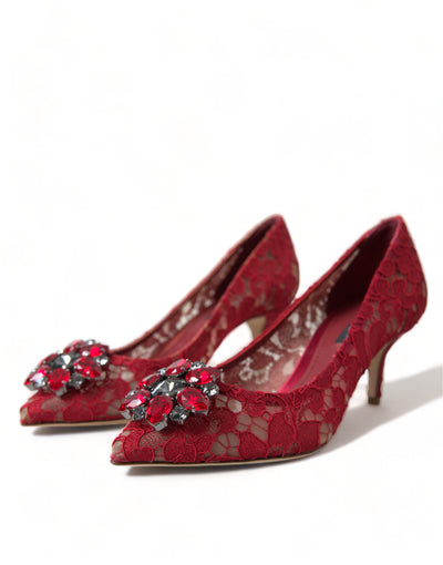 Red Taormina Lace Crystal Heels Pumps Shoes