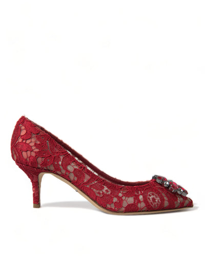 Red Taormina Lace Crystal Heels Pumps Shoes