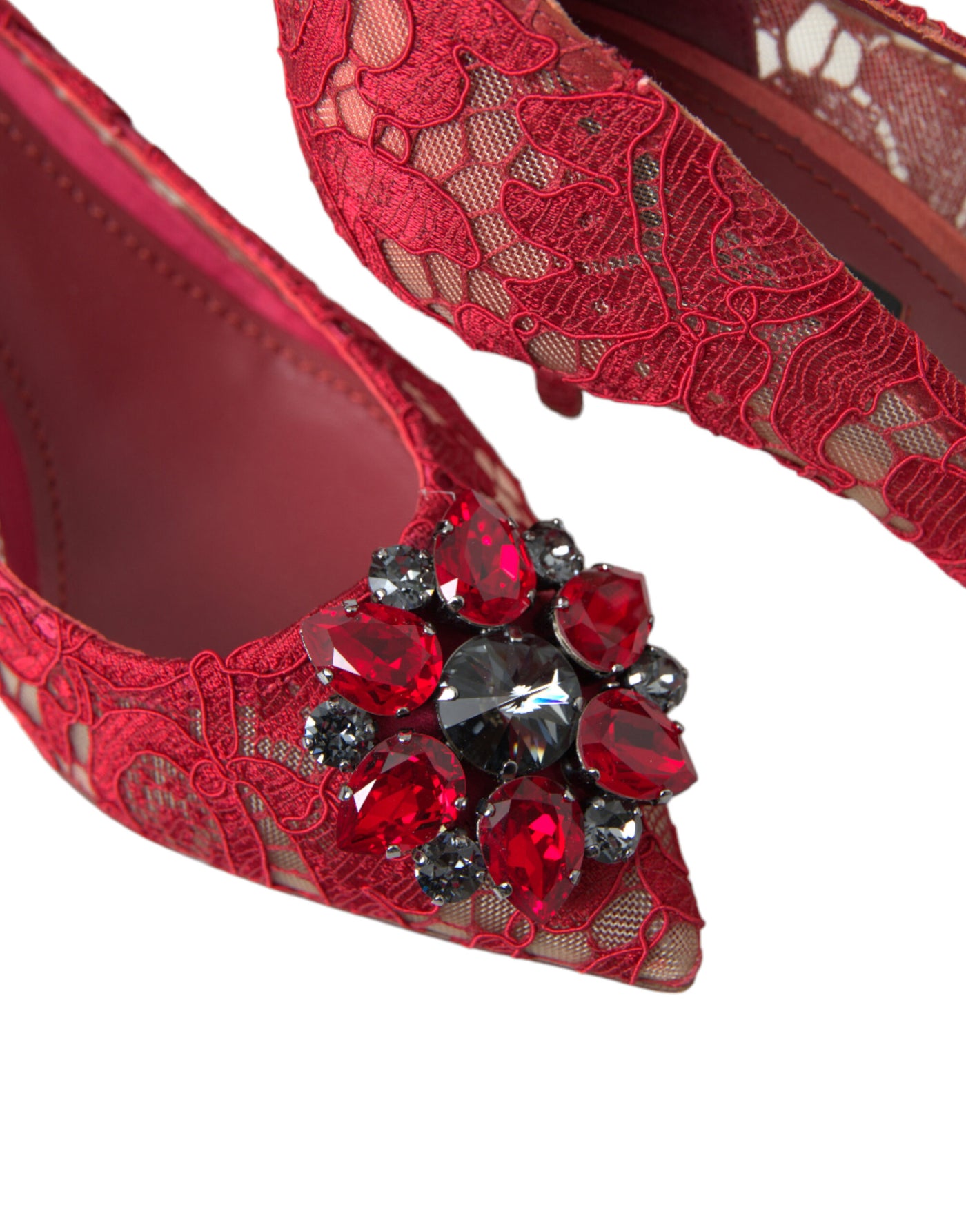 Red Taormina Lace Crystal Heels Pumps Shoes