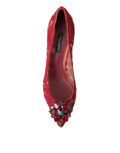 Red Taormina Lace Crystal Heels Pumps Shoes