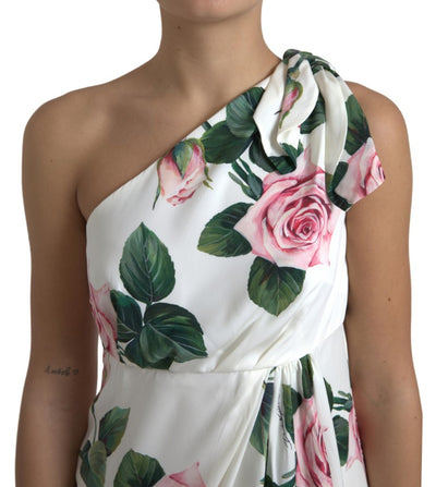 White Roses Print Stretch Silk Pleated