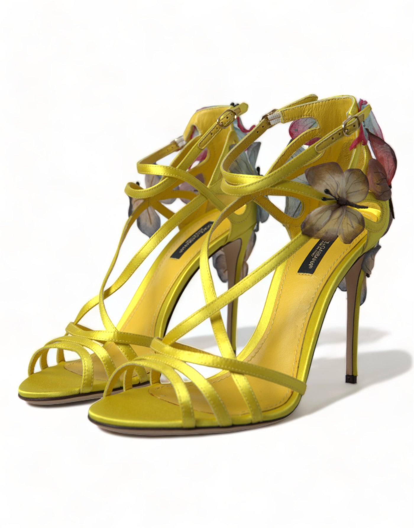 Yellow Flower Satin Heels Sandals Shoes