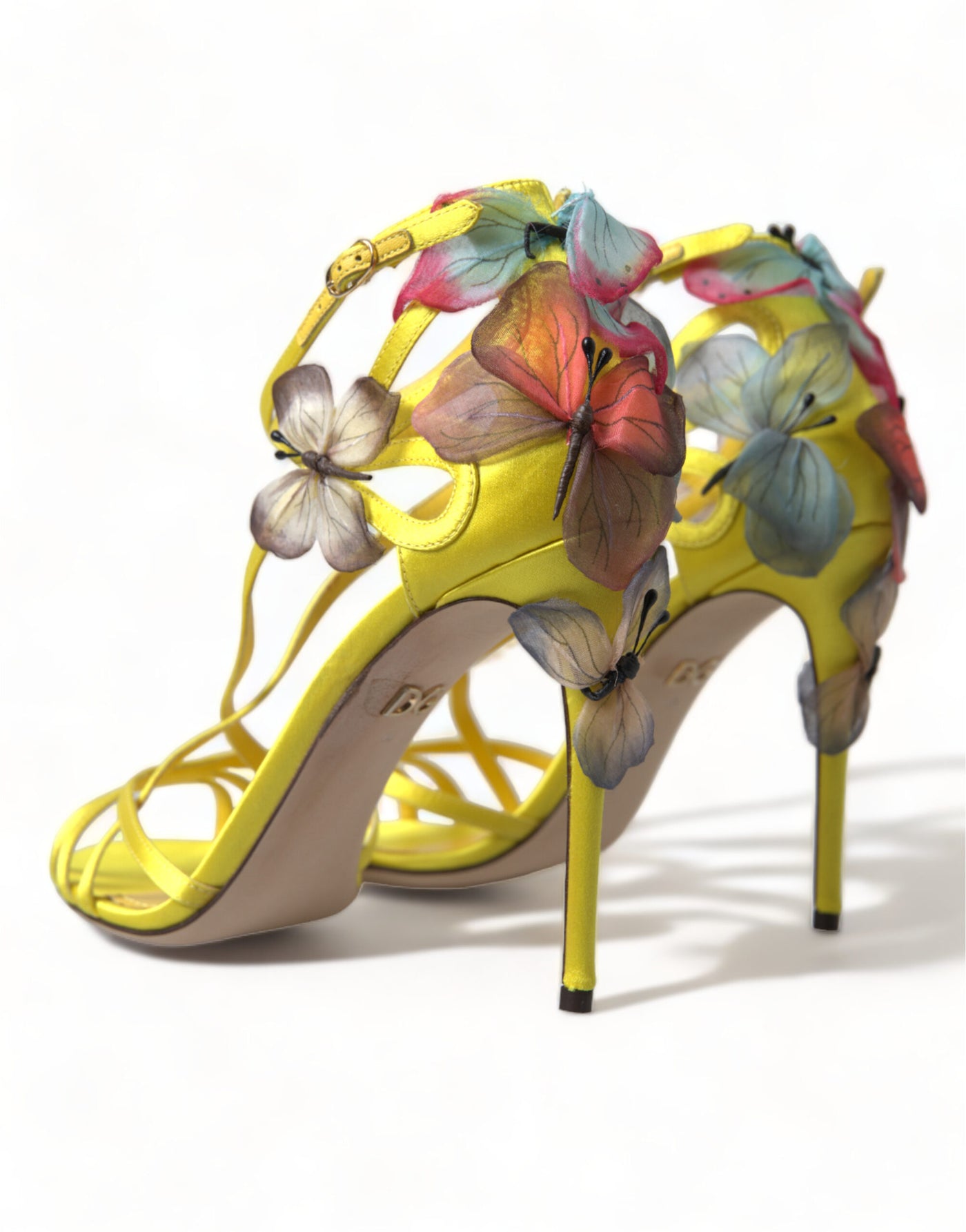 Yellow Flower Satin Heels Sandals Shoes