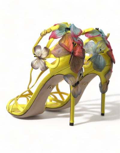 Yellow Flower Satin Heels Sandals Shoes