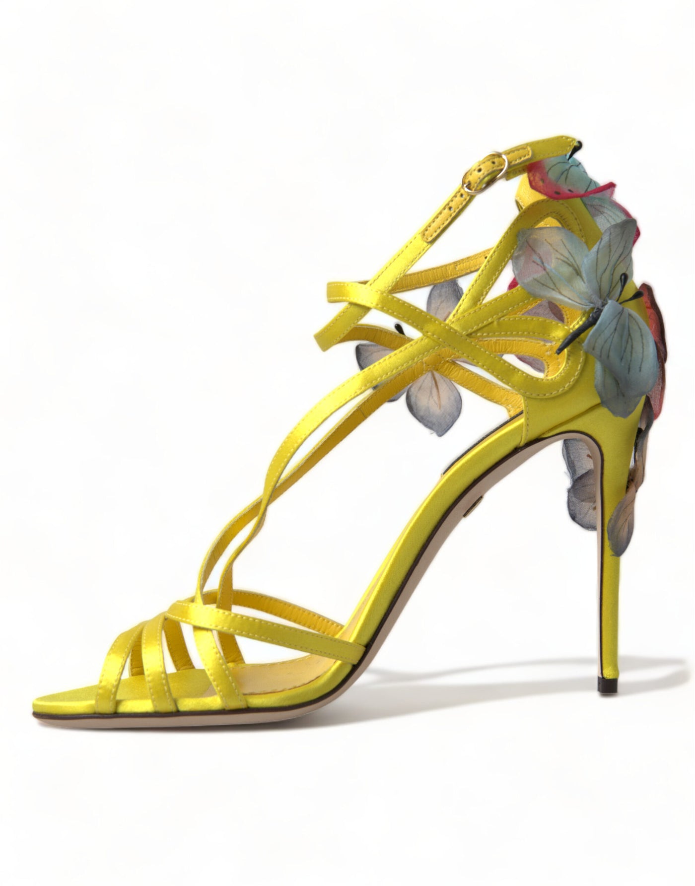 Yellow Flower Satin Heels Sandals Shoes