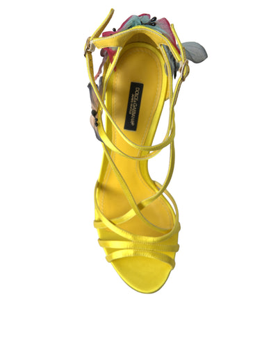 Yellow Flower Satin Heels Sandals Shoes