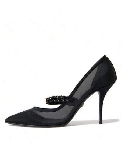 Black Mary Jane Crystals Heels Pumps Shoes